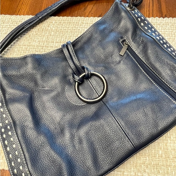 NWOT Blue Vera Pelle Pebble Leather Satchel Handbag - Picture 1 of 7